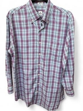 👑 Peter Millar Plaid Button-Down Purple Teal Sz M | Excellent
